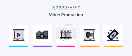 Illustration for Video Production Line Filled 5 Icon Pack Including imagination. eyesight. tape reel. movie strip. filmstrip. Creative Icons Design - Royalty Free Image