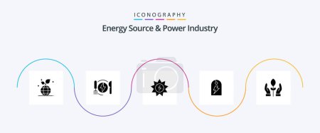Téléchargez les illustrations : Energy Source And Power Industry Glyph 5 Icon Pack Including plant. energy. energy. power. tag - en licence libre de droit