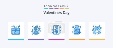 Illustration for Valentines Day Blue 5 Icon Pack Including health. romance. flower. love. heart. Creative Icons Design - Royalty Free Image