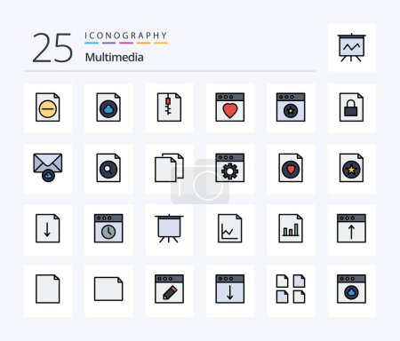 Ilustración de Multimedia 25 Line Filled icon pack including mail. cloud. zip. lock. document - Imagen libre de derechos