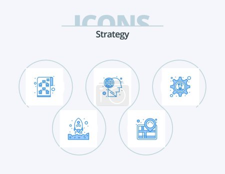Illustration for Strategy Blue Icon Pack 5 Icon Design. business solution. brainstorming. planning. brain. labyrinth - Royalty Free Image
