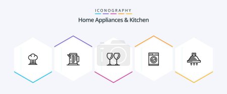 Téléchargez les illustrations : Home Appliances And Kitchen 25 Line icon pack including home. drink. coffee. glasses. kitchen - en licence libre de droit