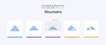 Ilustración de Montañas Azul 5 Icono Pack Incluyendo colina. Montaña. Montaña. Árbol. hill. Diseño de iconos creativos - Imagen libre de derechos