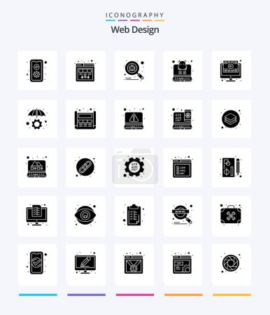 Téléchargez les illustrations : Creative Web Design 25 Glyphe Solid Black icône pack Tels que pvirus. serveur. piratage. virus - en licence libre de droit
