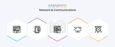 Illustration for Network And Communications 25 Line icon pack including share. cloud. mobile. coding. website - Royalty Free Image