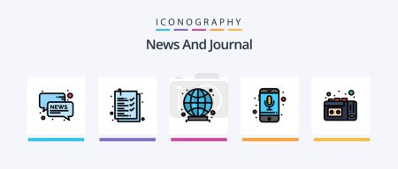 Illustration for News Line Filled 5 Icon Pack Including global. press. information. journalist. card. Creative Icons Design - Royalty Free Image