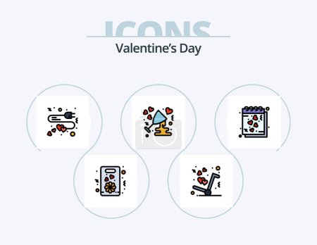 Téléchargez les illustrations : Valentines Day Line rempli Icône Pack 5 Icône Design. amour. célébrer. arbre. anniversaire. amour - en licence libre de droit