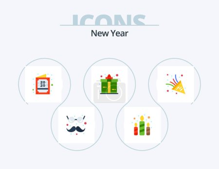 Illustration for New Year Flat Icon Pack 5 Icon Design. party time. celebrate. card. present. box - Royalty Free Image