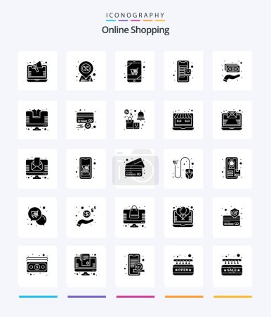 Illustration for Creative Online Shopping 25 Glyph Solid Black icon pack  Such As cash. mobile. cart. mall. - Royalty Free Image