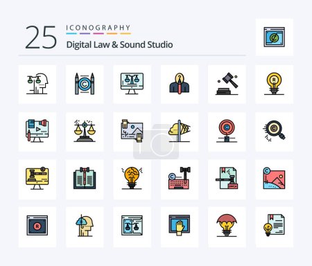Illustration for Digital Law And Sound Studio 25 Line Filled icon pack including creative. author. digital. artist. screen - Royalty Free Image