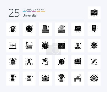 Illustration for University 25 Solid Glyph icon pack including board. assignment. online learning. ebook - Royalty Free Image