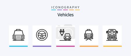 Téléchargez les illustrations : Véhicules Ligne 5 Icône Pack inclus. véhicules. sécurité. Voiture. Icônes créatives Design - en licence libre de droit
