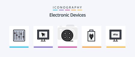 Téléchargez les illustrations : Devices Line Filled 5 Icon Pack Including . focus. display. camera. tv. Creative Icons Design - en licence libre de droit