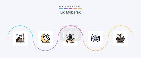 Illustration for Eid Mubarak Line Filled Flat 5 Icon Pack Including knife. plate. celebration. dish. help - Royalty Free Image