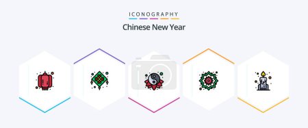 Téléchargez les illustrations : Chinese New Year 25 FilledLine icon pack including china. pretty flower. chinese. flower. flower - en licence libre de droit