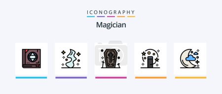 Téléchargez les illustrations : Magician Line Filled 5 Icon Pack Including smoke. magic. bottled. levitation. entertainment. Creative Icons Design - en licence libre de droit