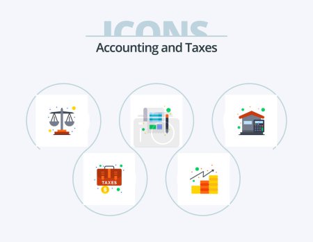 Téléchargez les illustrations : Taxes Flat Icon Pack 5 Icon Design. bills. sheet. investments. payment. accounting - en licence libre de droit