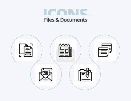 Téléchargez les illustrations : Files And Documents Line Icon Pack 5 Icon Design. email. address. contract. music. media - en licence libre de droit
