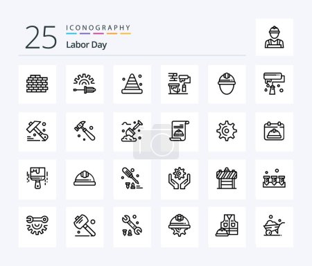 Illustration for Labor Day 25 Line icon pack including roller . tool. tool. construction - Royalty Free Image
