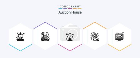 Illustration for Auction 25 Line icon pack including search. money. car. greek. bust - Royalty Free Image