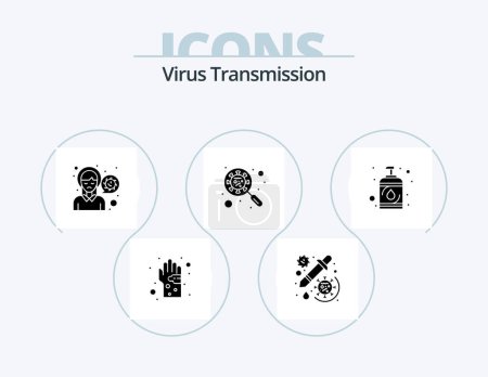 Illustration for Virus Transmission Glyph Icon Pack 5 Icon Design. disease. interfac. head. glass. scan virus - Royalty Free Image