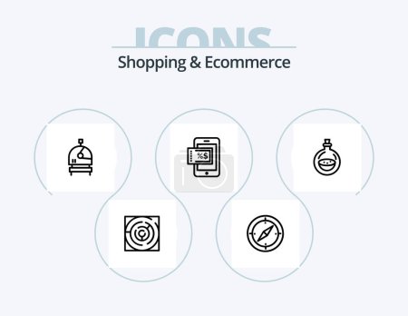 Ilustración de Shopping And Ecommerce Line Icon Pack 5 Icon Design. package. tag. globe. information. world - Imagen libre de derechos