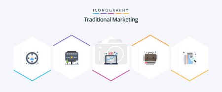 Illustration for Traditional Marketing 25 Flat icon pack including check. portfolio. business. case. profit - Royalty Free Image