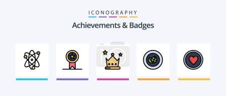 Ilustración de Achievements and Badges Line Filled 5 Icon Pack Including badge. wreath. stamp. heart. achievement. Creative Icons Design - Imagen libre de derechos