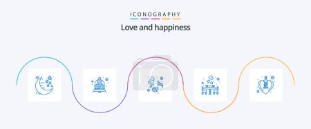 Illustration for Love Blue 5 Icon Pack Including romantic. dinner. wedding bell. date. valentines - Royalty Free Image