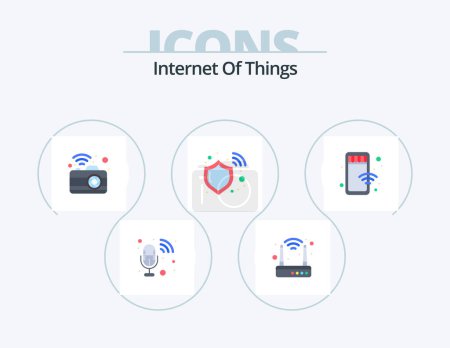 Illustration for Internet Of Things Flat Icon Pack 5 Icon Design. online. wifi. communication. shield. firewall - Royalty Free Image