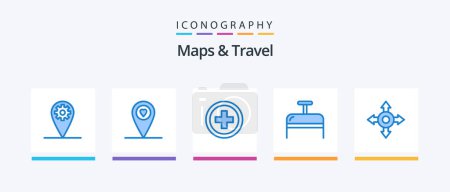 Ilustración de Mapas y Viajes Azul Paquete de 5 iconos Incluyendo. Bolsa. .. Diseño de iconos creativos - Imagen libre de derechos