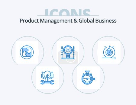 Ilustración de Gestión de productos y negocios globales Blue Icon Pack 5 Icon Design. generación. energía. Liberación. definir. planificación - Imagen libre de derechos