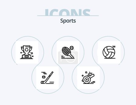Téléchargez les illustrations : Sport Line Icon Pack 5 Icône Design. courir. le sport. balle de basket. chaussures. ping-pong - en licence libre de droit