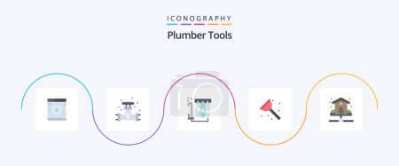 Illustration for Plumber Flat 5 Icon Pack Including pipe. service. filter. repair. bathroom - Royalty Free Image