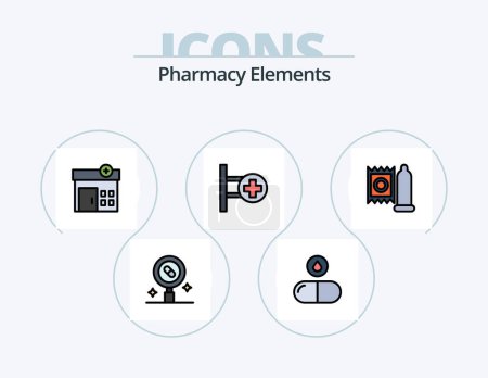 Illustration for Pharmacy Elements Line Filled Icon Pack 5 Icon Design. pills. medical . tablet. health . bottle - Royalty Free Image