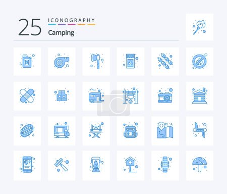 Téléchargez les illustrations : Camping 25 Blue Color icon pack comprenant no. Gentil. tomahawk. guimauve. bâton - en licence libre de droit