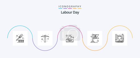 Téléchargez les illustrations : Labour Day Line 5 Icon Pack Including blue. labor. day. flag. wrench - en licence libre de droit