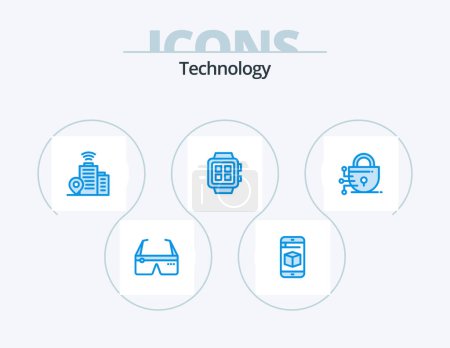 Ilustración de Tecnología Blue Icon Pack 5 Icon Design. digital. tecnología. tecnología. Inteligente. electrónica - Imagen libre de derechos