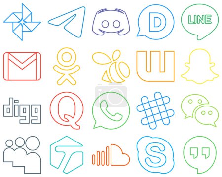 Illustration for 20 Fully editable and versatile Colourful Outline Social Media Icons such as digg. wattpad. disqus. swarm and mail Versatile and premium - Royalty Free Image