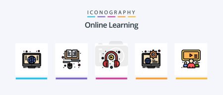 Illustration for Online Learning Line Filled 5 Icon Pack Including e book. course. course. online. e-learning. Creative Icons Design - Royalty Free Image