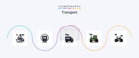 Téléchargez les illustrations : Transport Line Filled Flat 5 Icon Pack Including . transport. transport. bike. transport - en licence libre de droit