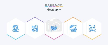Ilustración de Geo Graphy 25 Blue icon pack including pin. globe. google. america. united - Imagen libre de derechos