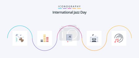Illustration for International Jazz Day Flat 5 Icon Pack Including multimedia. cd disk. book. tape. music - Royalty Free Image
