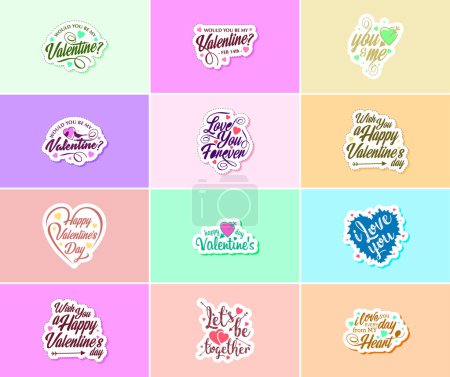 Téléchargez les illustrations : Celebrate Your Love with Beautiful Typography Stickers - en licence libre de droit
