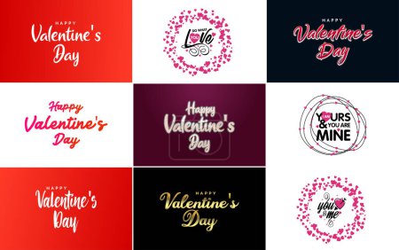 Téléchargez les illustrations : Love word hand-drawn lettering and calligraphy with cute heart on red. white. and pink background Valentine's Day template or background suitable for use in Love and Valentine's Day concept - en licence libre de droit