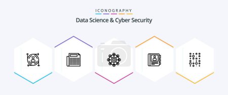Illustration for Data Science And Cyber Security 25 Line icon pack including instructure data. unstructure. machine. info. book - Royalty Free Image