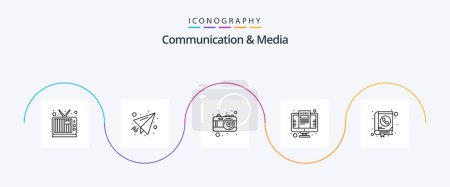 Ilustración de Comunicación y Media Line 5 Icon Pack Incluyendo dirección. pantalla. fotos. noticias. ordenador - Imagen libre de derechos