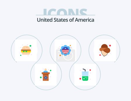 Ilustración de EE.UU. Flat Icon Pack 5 Icon Design. Sombrero. usa. hamburguesa. Una placa. bandera - Imagen libre de derechos