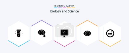 Téléchargez les illustrations : Biologie Pack d'icônes Glyphe 25 incluant la biologie. laboratoire. la science. les yeux. pouls - en licence libre de droit