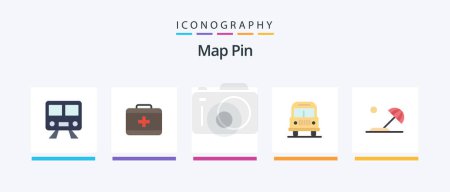 Téléchargez les illustrations : Map Pin Flat 5 Icon Pack Including . holiday. hotel. destination. camping. Creative Icons Design - en licence libre de droit